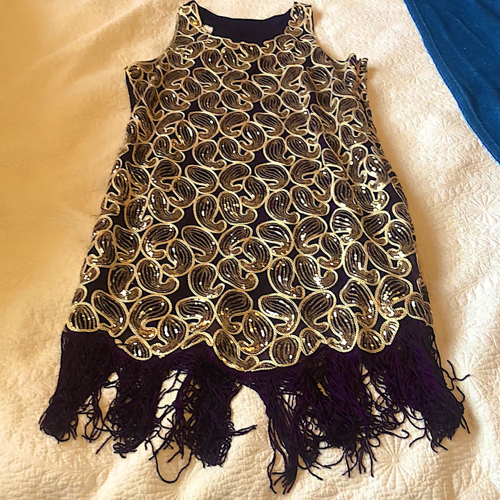 Purple and gold flapper style dress